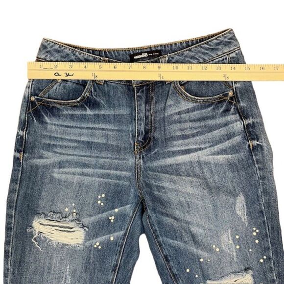 Etam WEEKEND Pearl Rhinestone Embellished Distressed Relaxed Jeans Size 29 - Picture 3 of 10